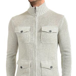 Kenneth Cole Men's Light Gray Full Zip Knitted Cardigan Sweater